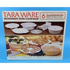 Vtg NEW Tara Ware Microwave Oven Cookware 6 Piece Cookware Set White Casserole